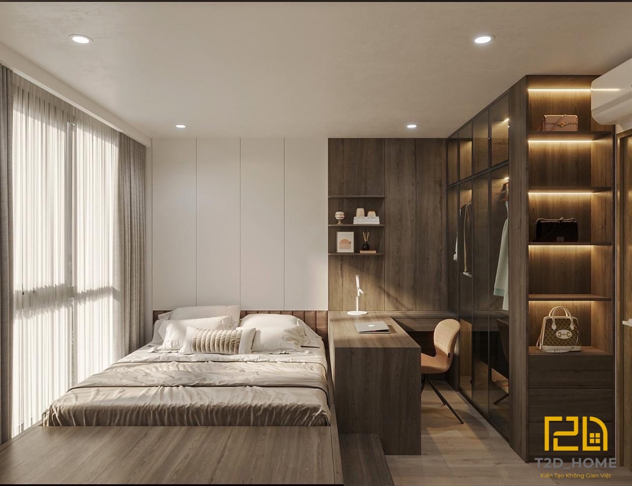 Tủ đồ được bố trí hợp lý ngay trong phòng ngủ